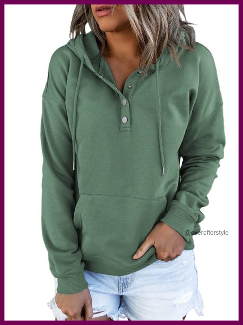 Women's Oversized Hoodie Button Collar Drawstring Sweatshirt Kangaroo Pocket